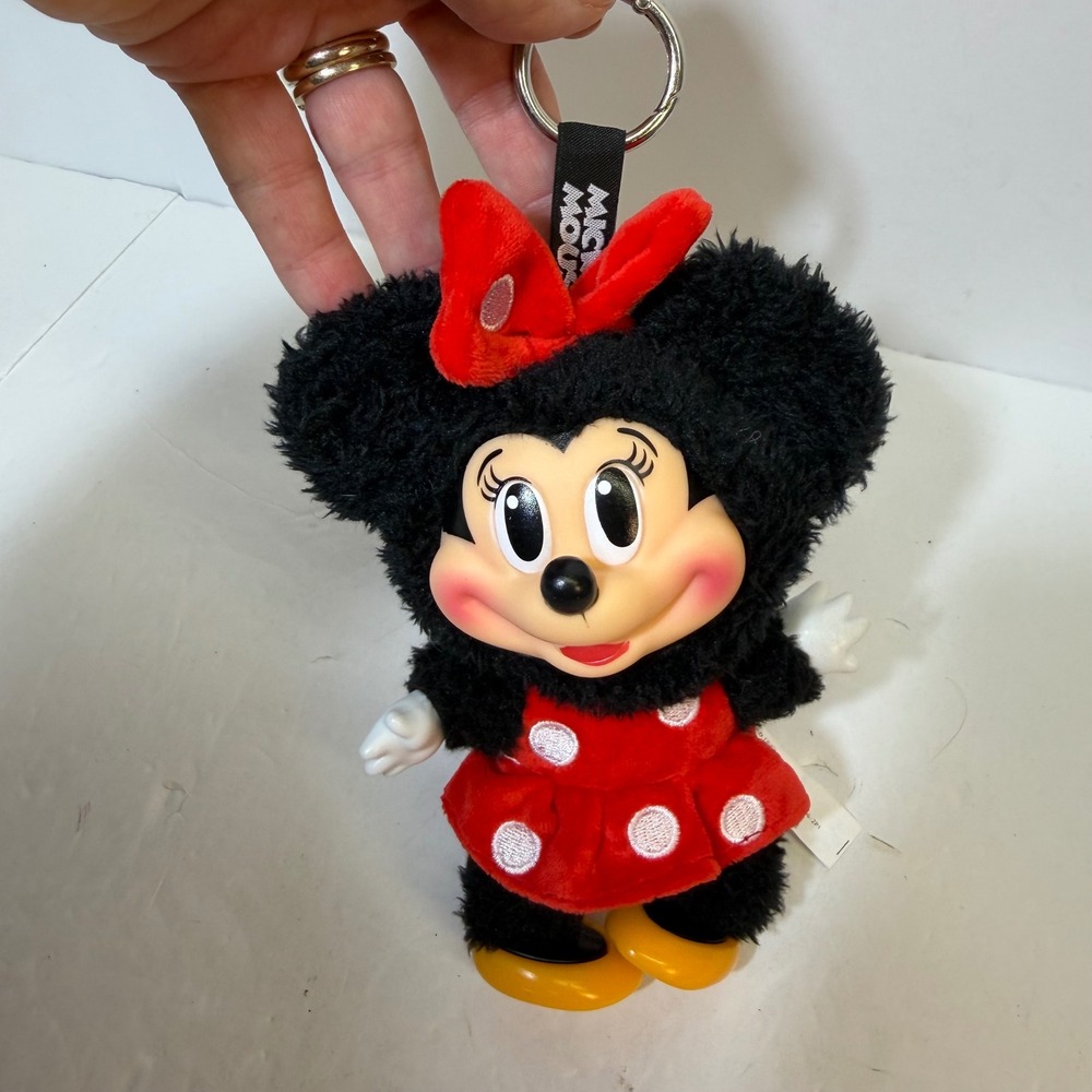 Pop Mart Disney Minnie Mouse Plush Keychain Red Polka Dot Dress Vinyl Face
